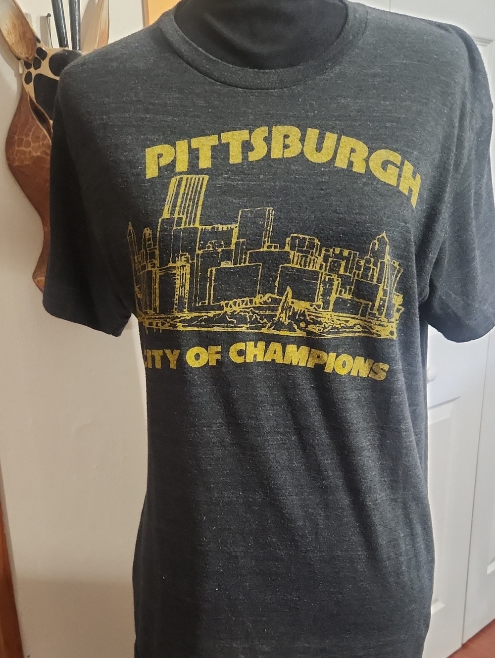 HOMAGE Black Short Sleeve Tee with Yellow Pittsburgh Skyline Graphic